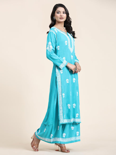 Noor Chikankari CO-ORD Set In Rayon for Women In Blue Turquoise